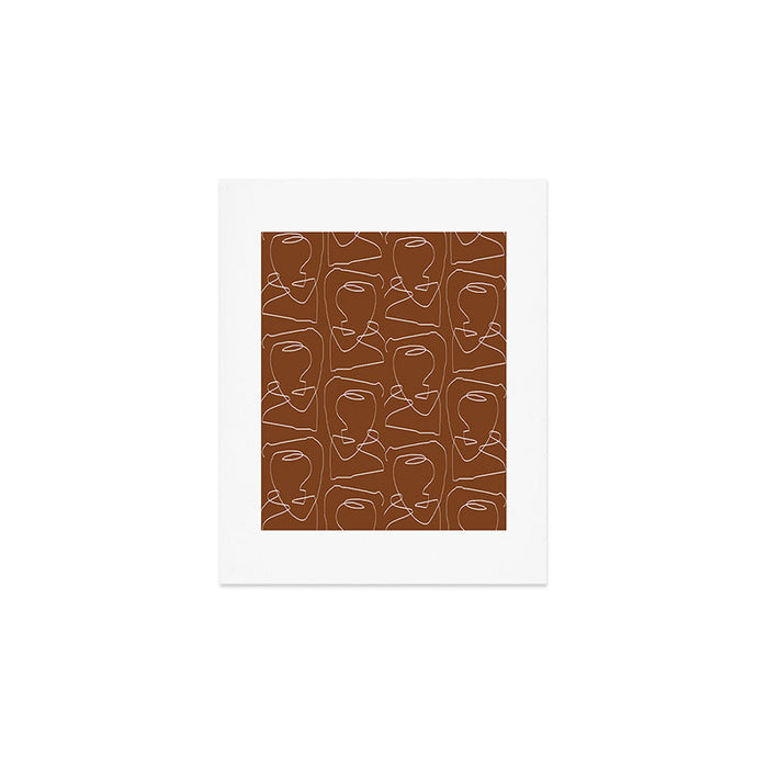 Line Art Woman Face Burnt Orange Art Print Gallery Image 1