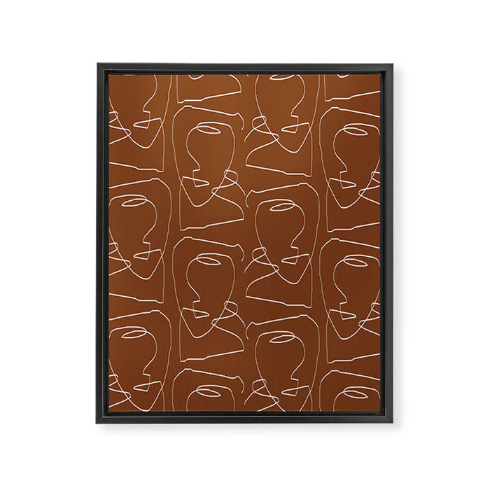 Line Art Woman Face Burnt Orange Framed Canvas Print Gallery Image 1