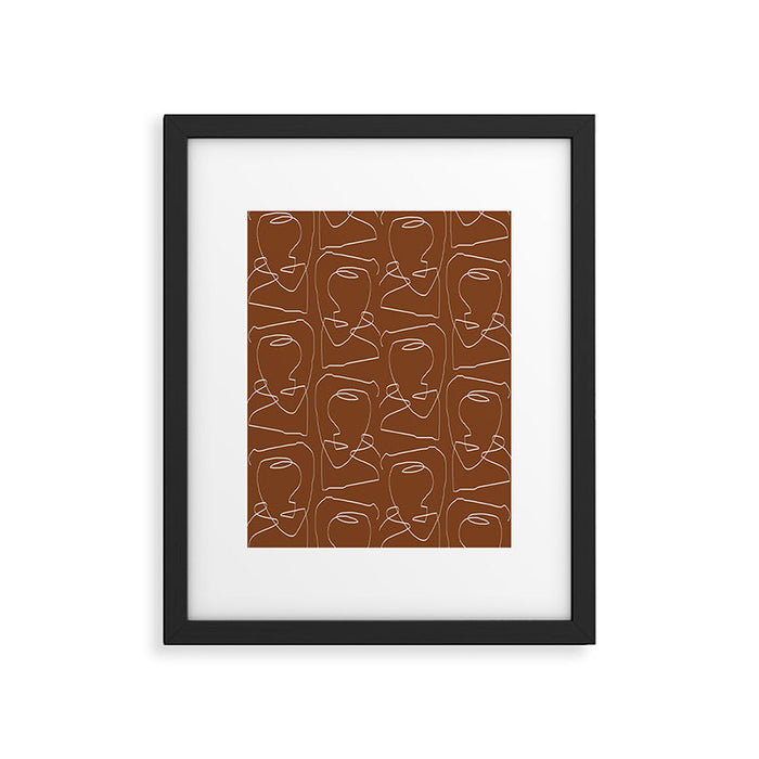 Line Art Woman Face Burnt Orange Framed Art Print Gallery Image 1