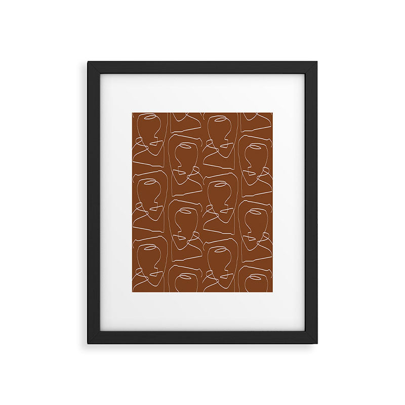 Line Art Woman Face Burnt Orange Framed Art Print Gallery Image 5
