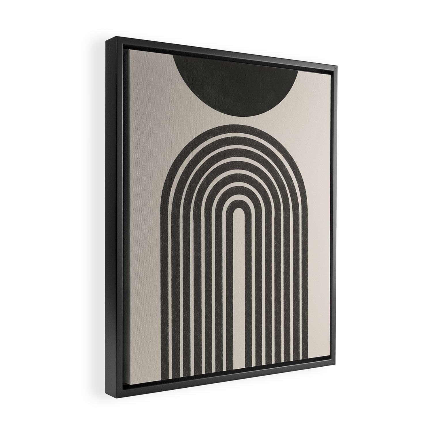 Mid Century Modern Beige and Black  Framed Canvas Print Gallery Image 2
