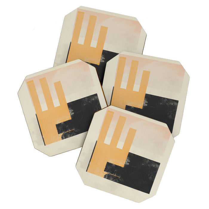Minimal Abstract mixed-media piece in beige and black colors Coaster Gallery Image 1