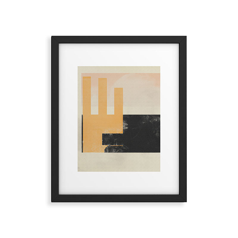 Minimal Abstract mixed-media piece in beige and black colors Framed Art Print Gallery Image 4