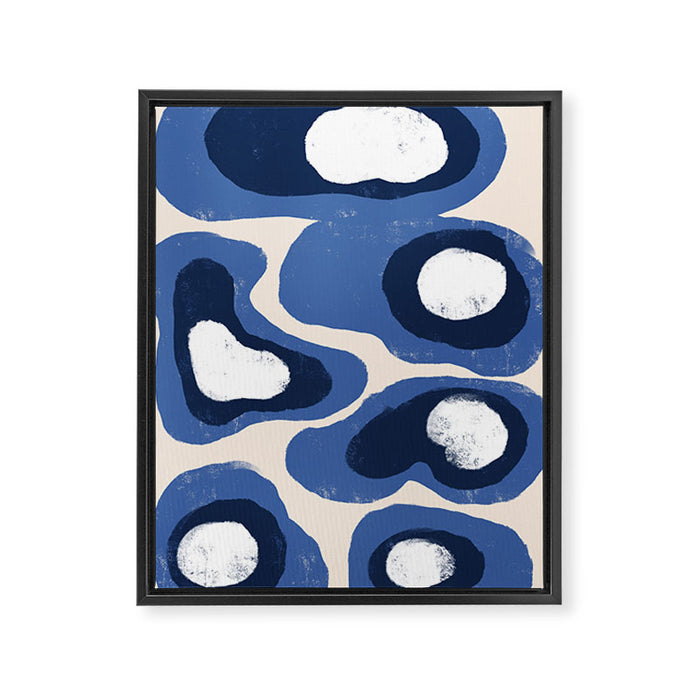 Modern Blue White Stains Framed Canvas Print Gallery Image 1