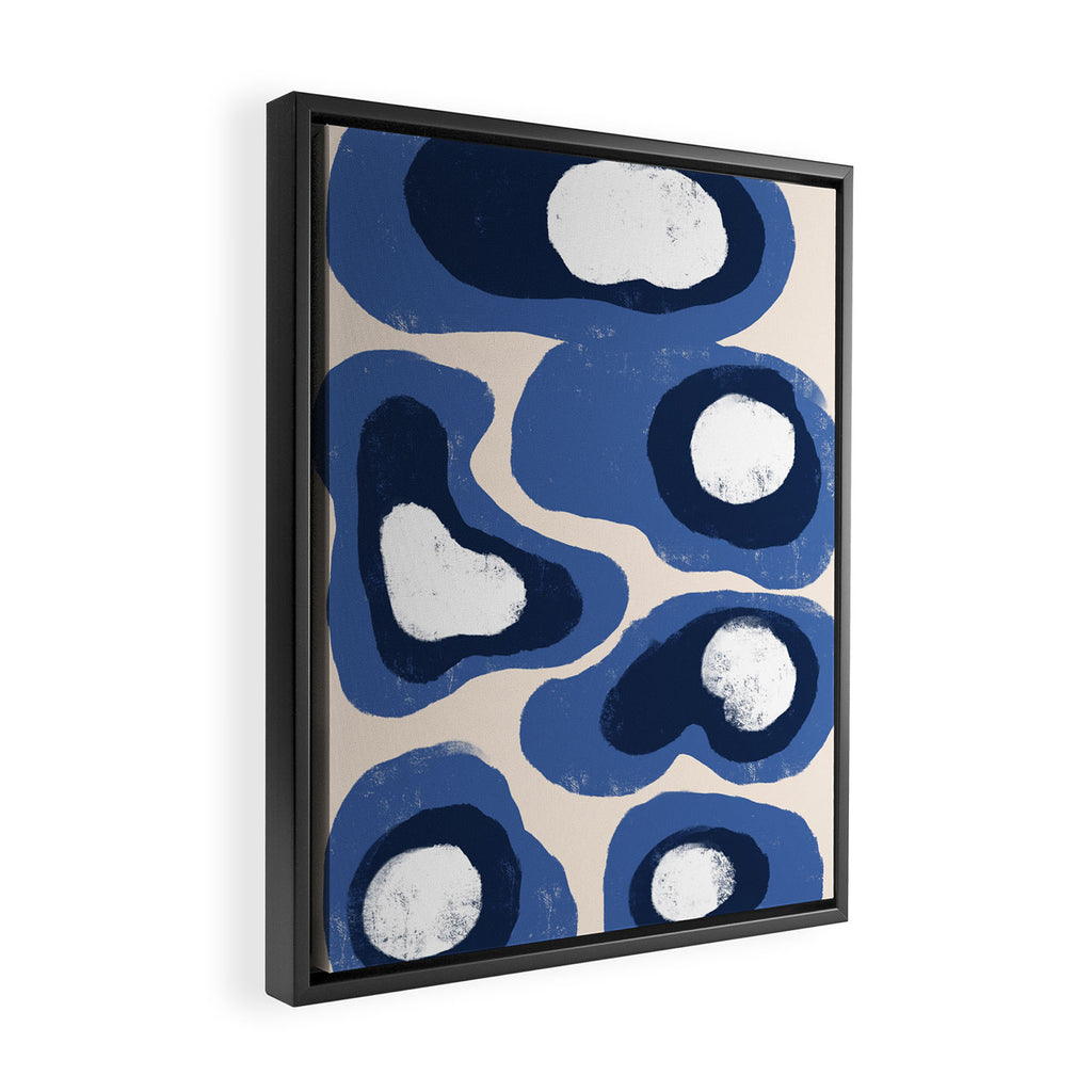 Modern Blue White Stains Framed Canvas Print Gallery Image 2