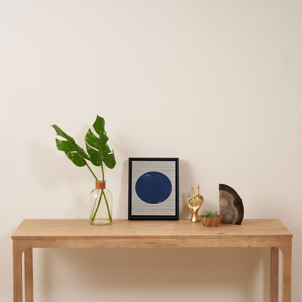 Navy Blue Woodblock  Framed Canvas Print Gallery Image 4