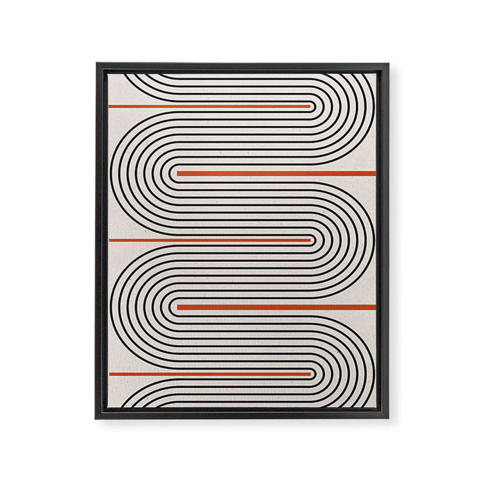 Red, Beige, Black Lines Contemporary Framed Canvas Print Gallery Image 1