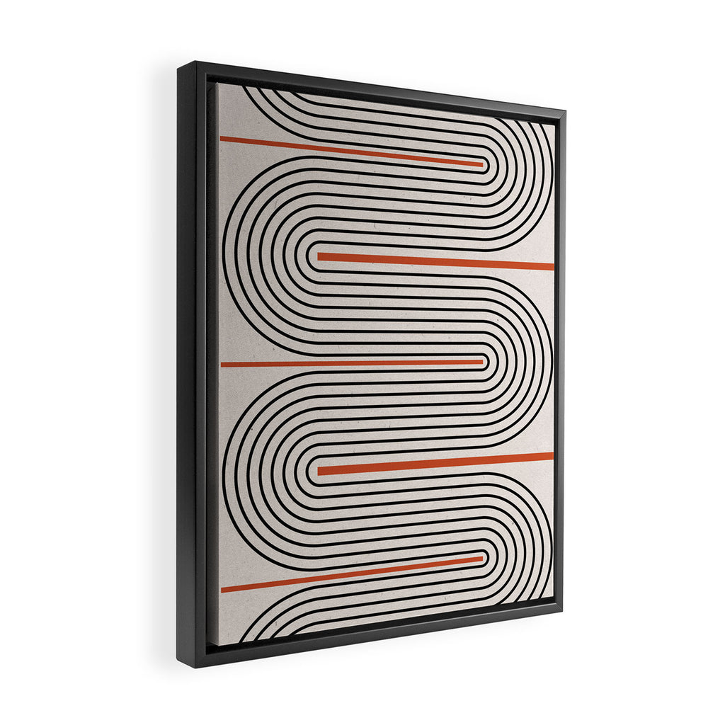 Red, Beige, Black Lines Contemporary Framed Canvas Print Gallery Image 2