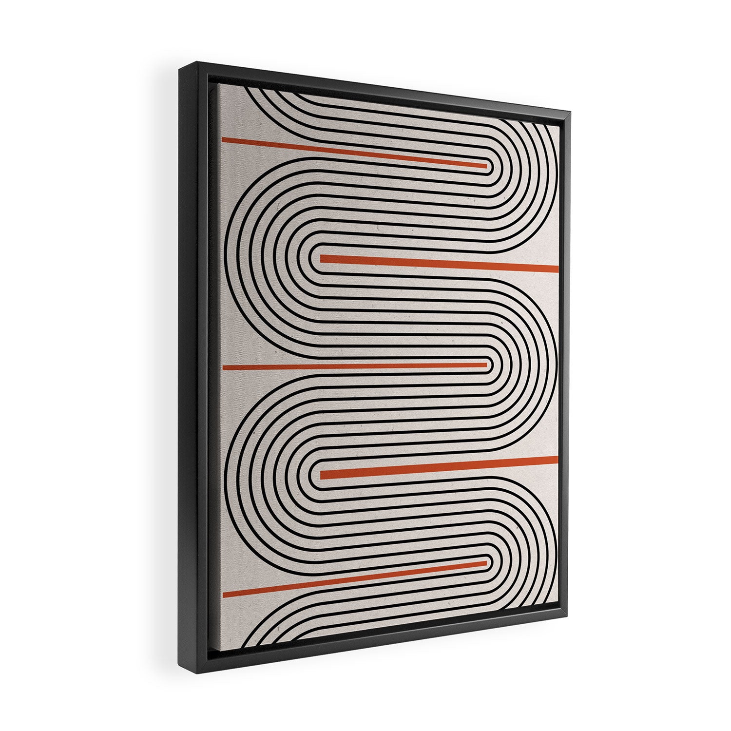 Red, Beige, Black Lines Contemporary Framed Canvas Print Gallery Image 2