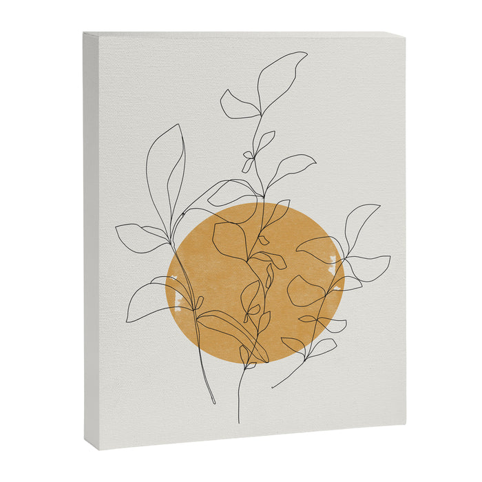 Yellow Sun and Flowers / Minimalist Line `Art  Canvas Print Gallery Image 1