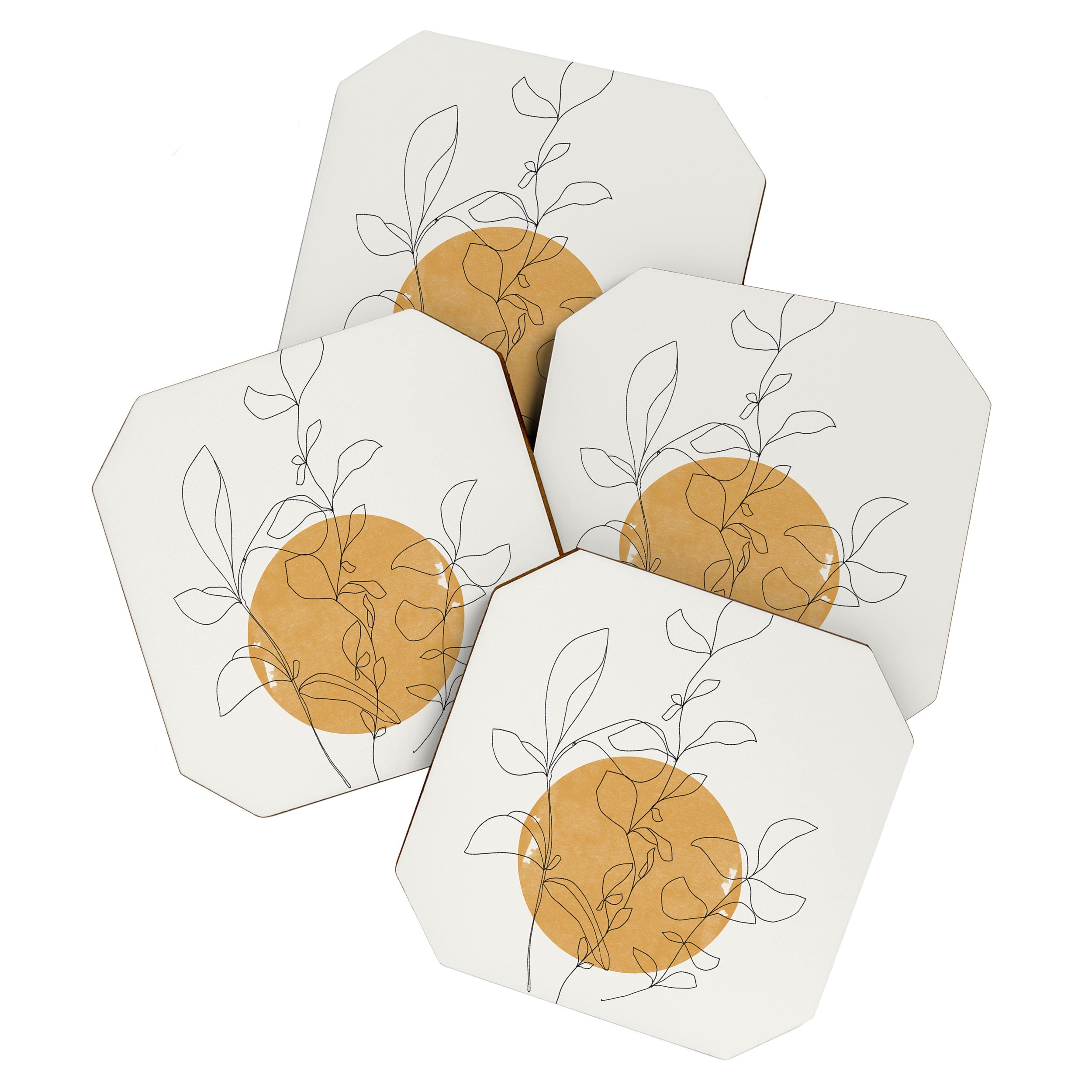 Yellow Sun and Flowers / Minimalist Line `Art  Coaster Gallery Image 1