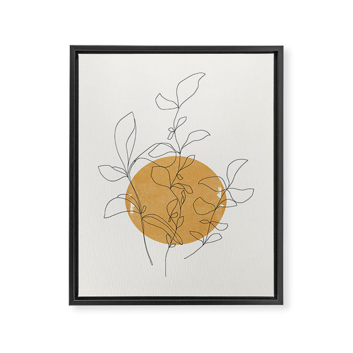 Yellow Sun and Flowers / Minimalist Line `Art  Framed Canvas Print Gallery Image 1