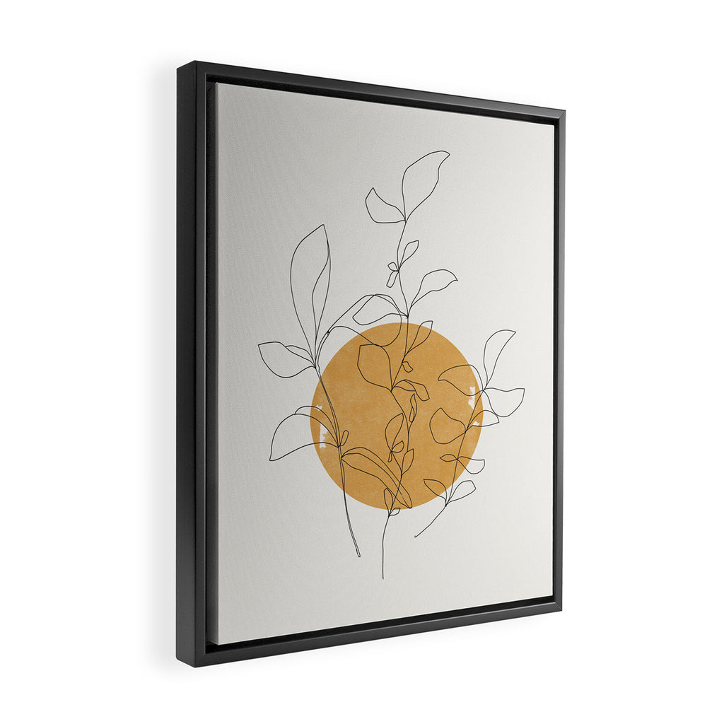 Yellow Sun and Flowers / Minimalist Line `Art  Framed Canvas Print Gallery Image 2