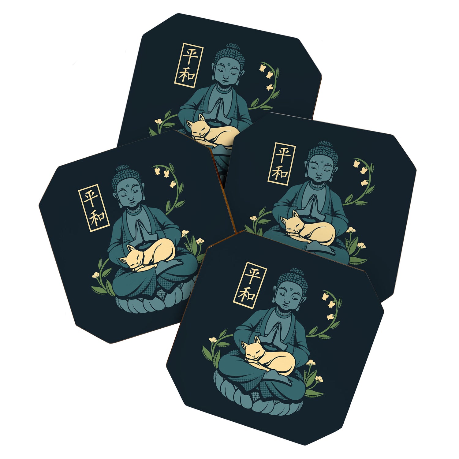 Cat Meditation Buddhism Buddha by Tobe Fonseca Coaster Gallery Image 1