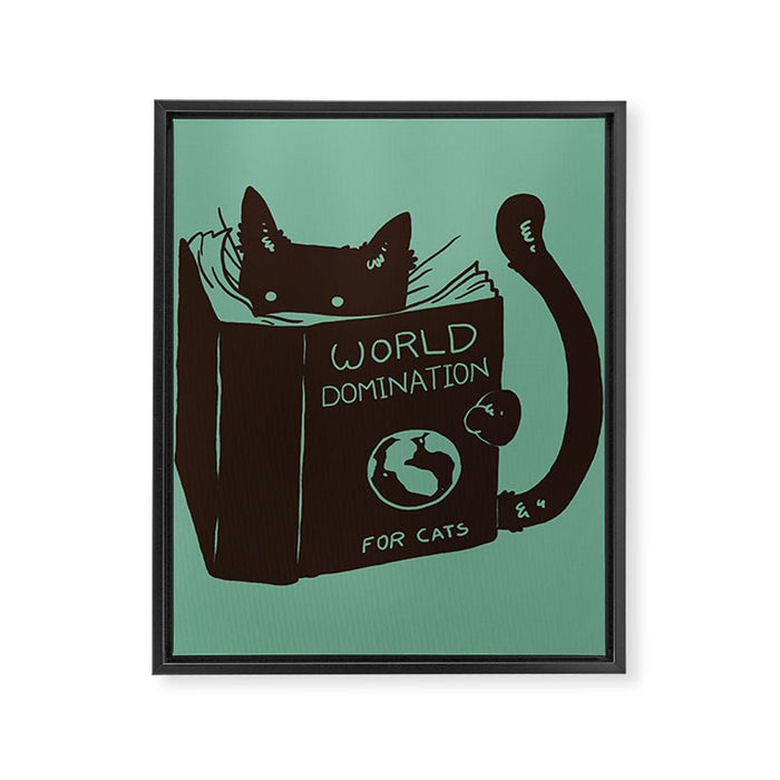 World Domination for Cats (Green) Framed Canvas Print Gallery Image 1