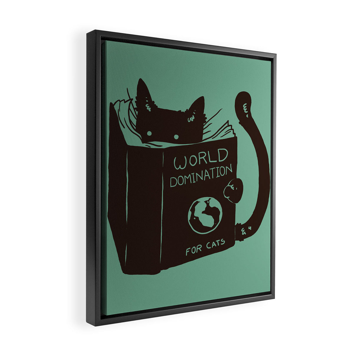 World Domination for Cats (Green) Framed Canvas Print Gallery Image 2