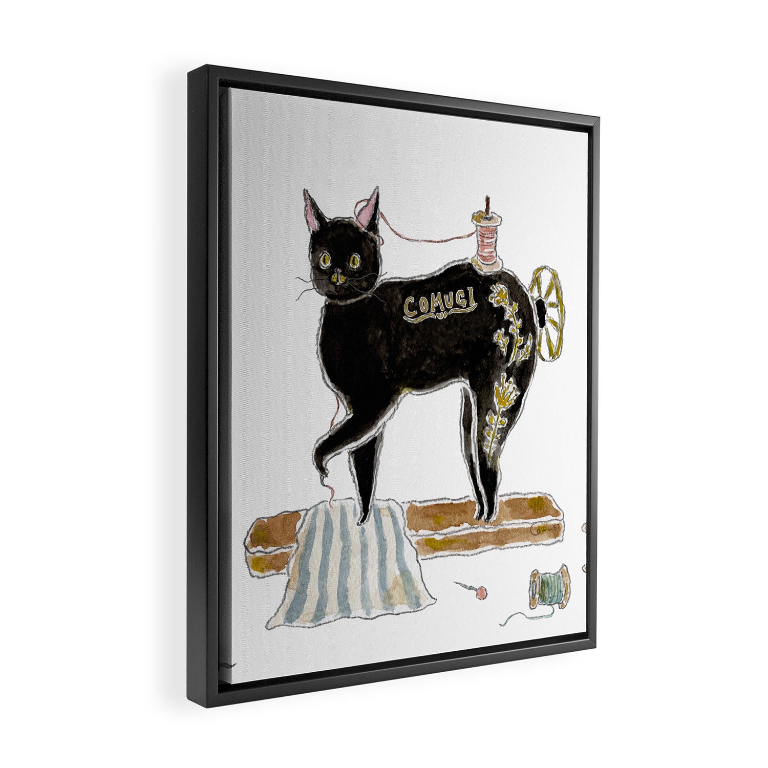 Sewing machine Cat Framed Canvas Print Gallery Image 2