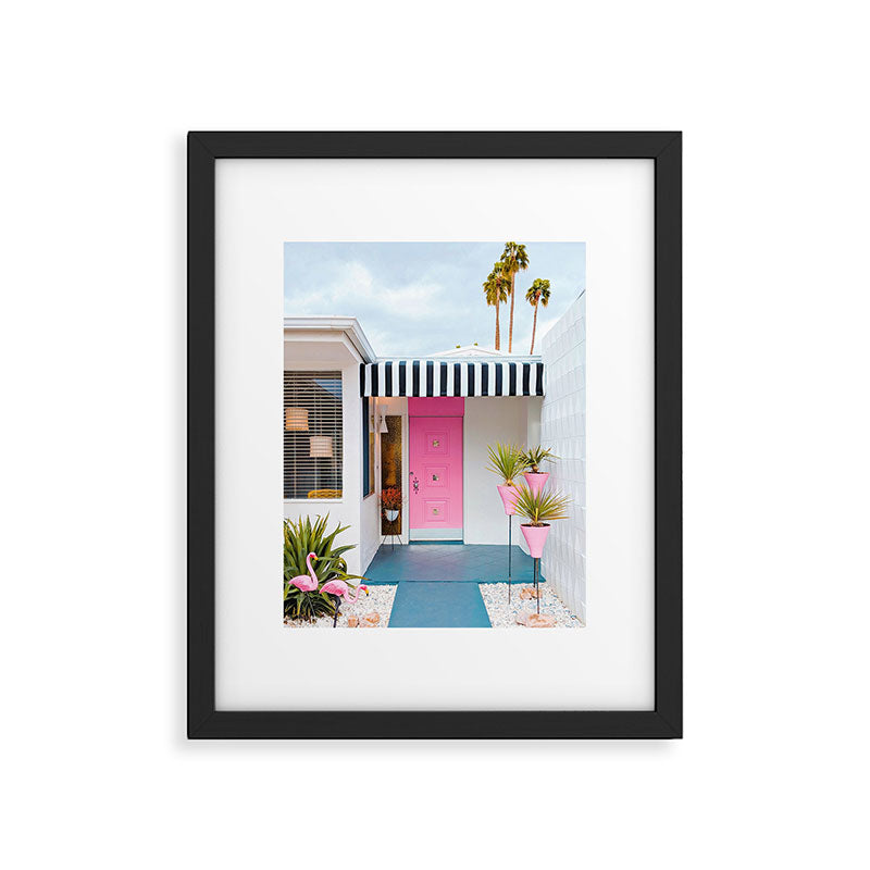 Cute Pink Door with Yard Flamingos in Palm Springs Framed Art Print Gallery Image 5