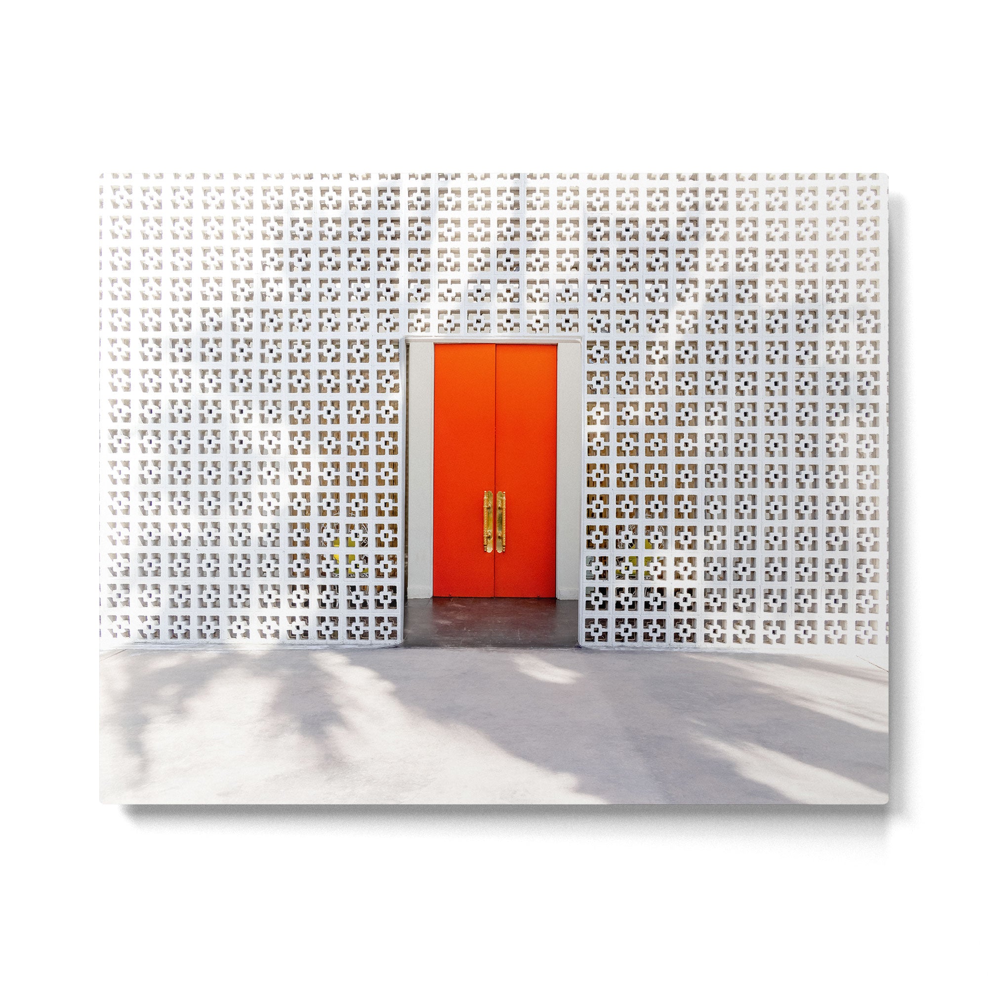 Parker Palm Springs Orange Doors with Palm Tree Shadow Metal Print Gallery Image 4