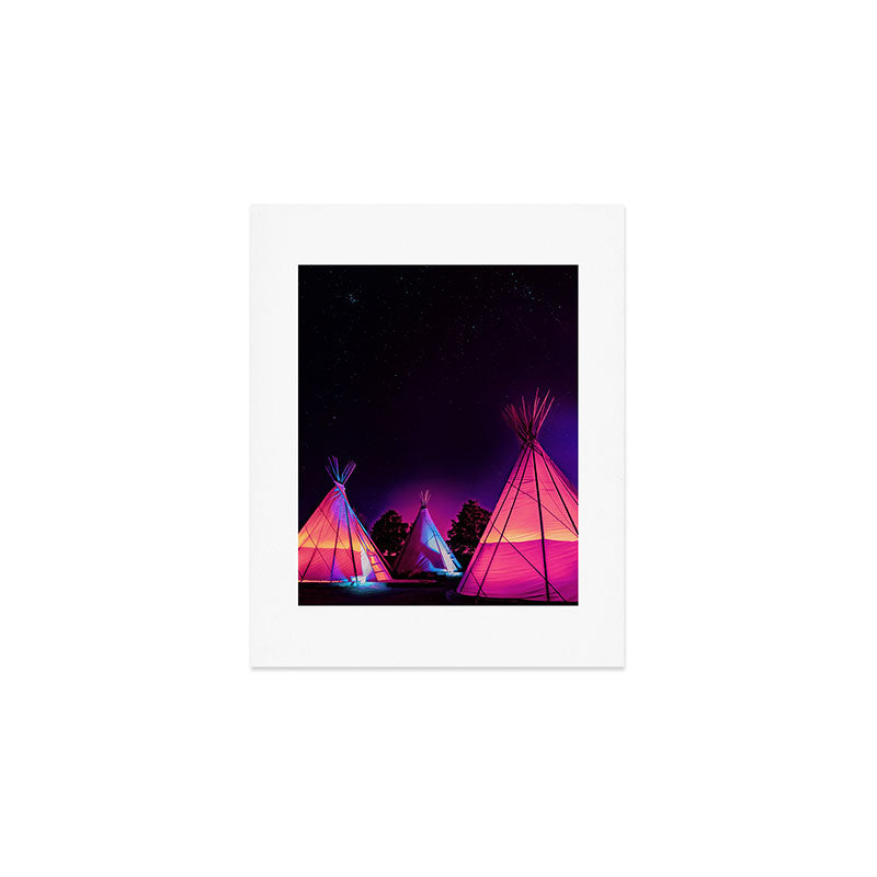 Teepees Glowing at Night Under the Stars Art Print Gallery Image 1