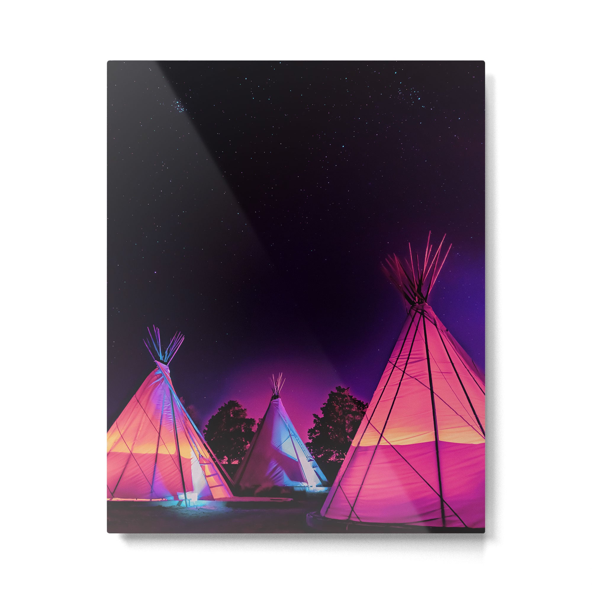 Teepees Glowing at Night Under the Stars Metal Print Gallery Image 4