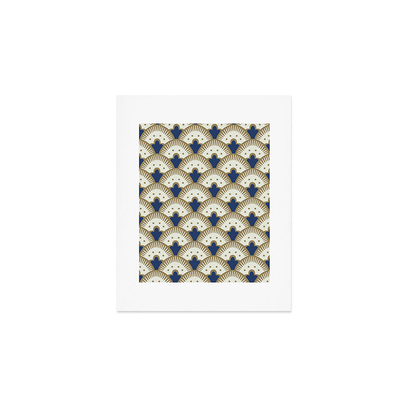 Art Deco Fan Pattern Blue and Gold Art Print Gallery Image 1