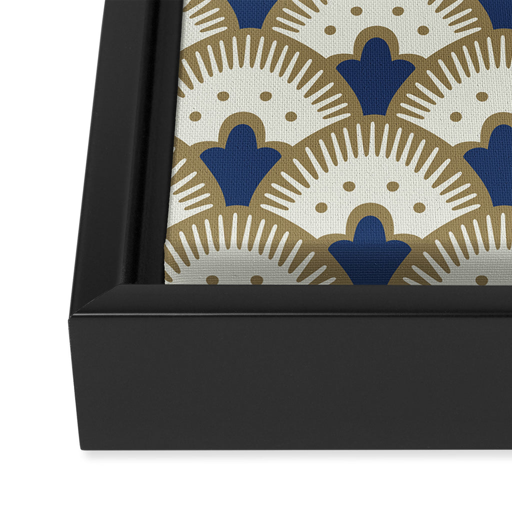 Art Deco Fan Pattern Blue and Gold Framed Canvas Print Gallery Image 3