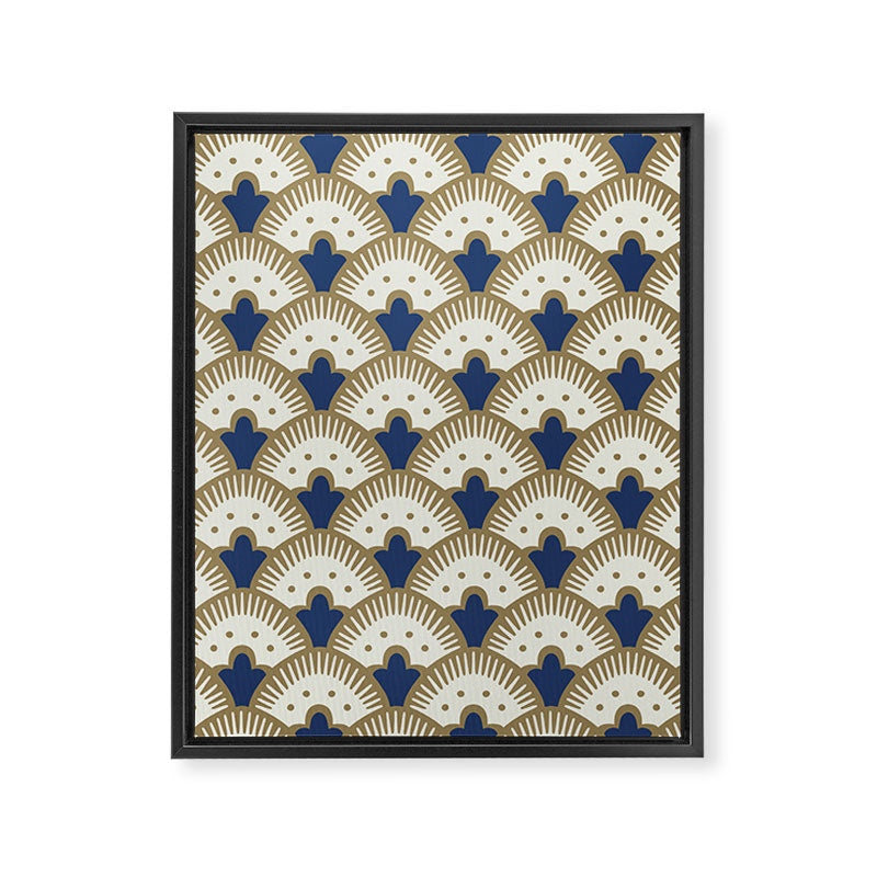 Art Deco Fan Pattern Blue and Gold Framed Canvas Print Gallery Image 8