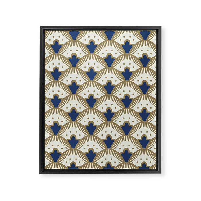 Art Deco Fan Pattern Blue and Gold Framed Canvas Print Gallery Image 1