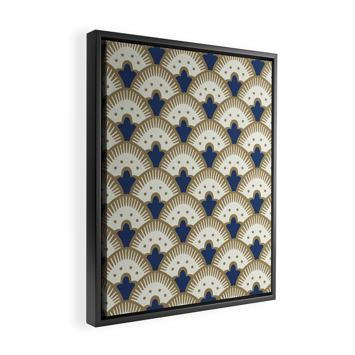 Art Deco Fan Pattern Blue and Gold Framed Canvas Print Gallery Image 2