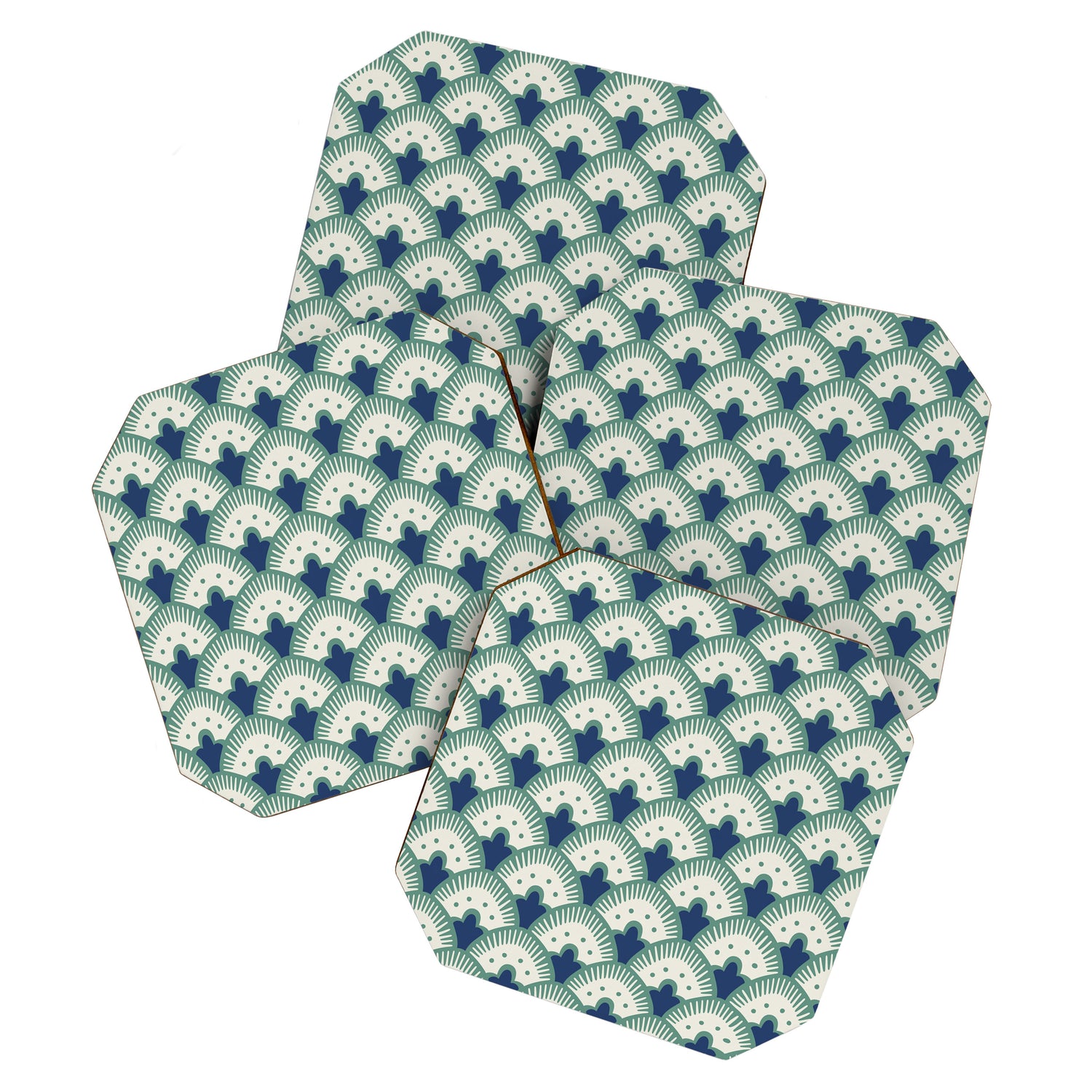 Art Deco Fan Pattern Blue/Green Coaster Gallery Image 1