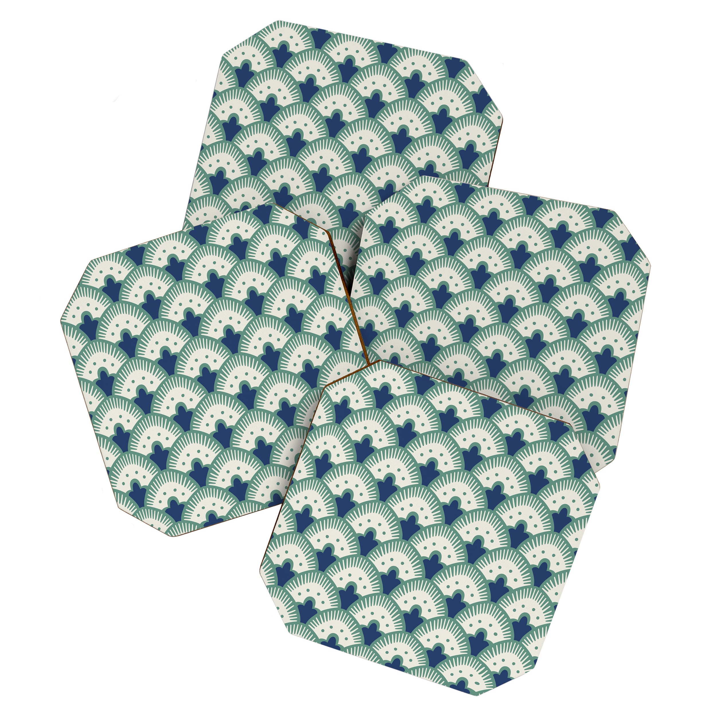 Art Deco Fan Pattern Blue/Green Coaster Gallery Image 1