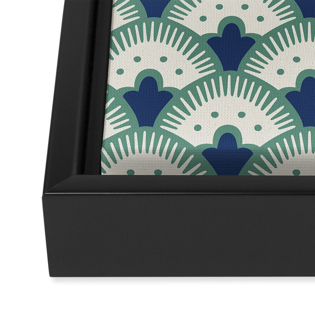 Art Deco Fan Pattern Blue/Green Framed Canvas Print Gallery Image 3