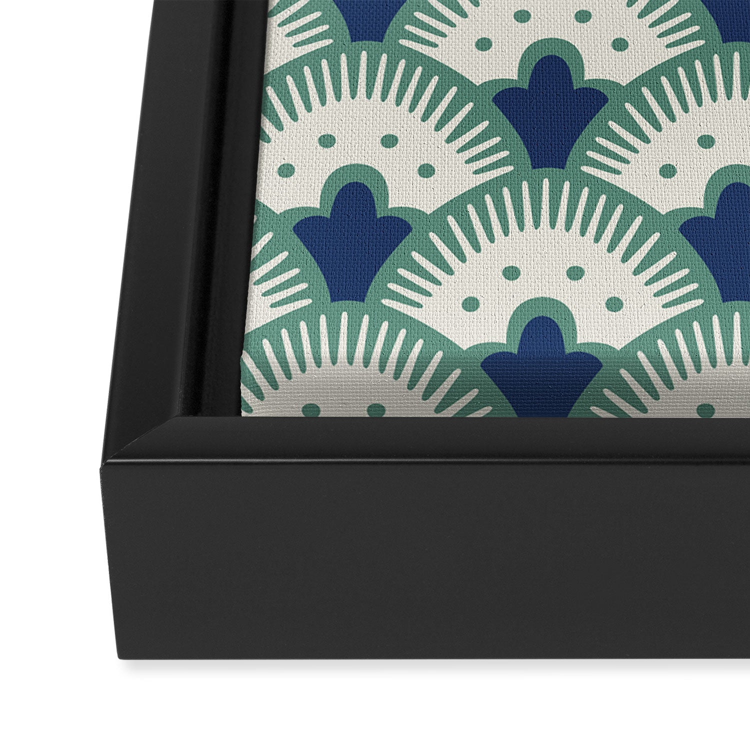 Art Deco Fan Pattern Blue/Green Framed Canvas Print Gallery Image 3