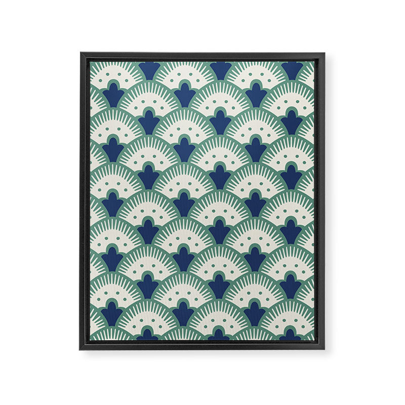 Art Deco Fan Pattern Blue/Green Framed Canvas Print Gallery Image 8