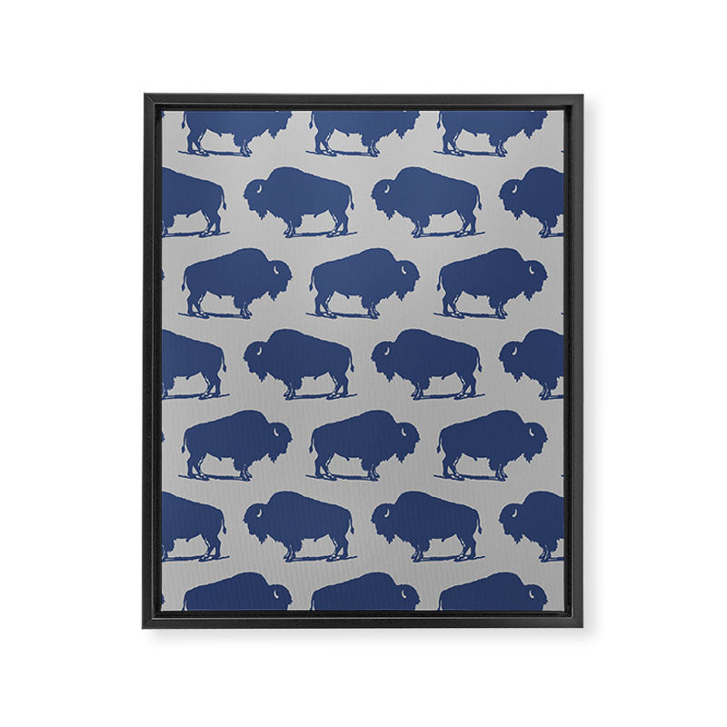 Buffalo Bison Pattern Blue and Gray Framed Canvas Print Gallery Image 8
