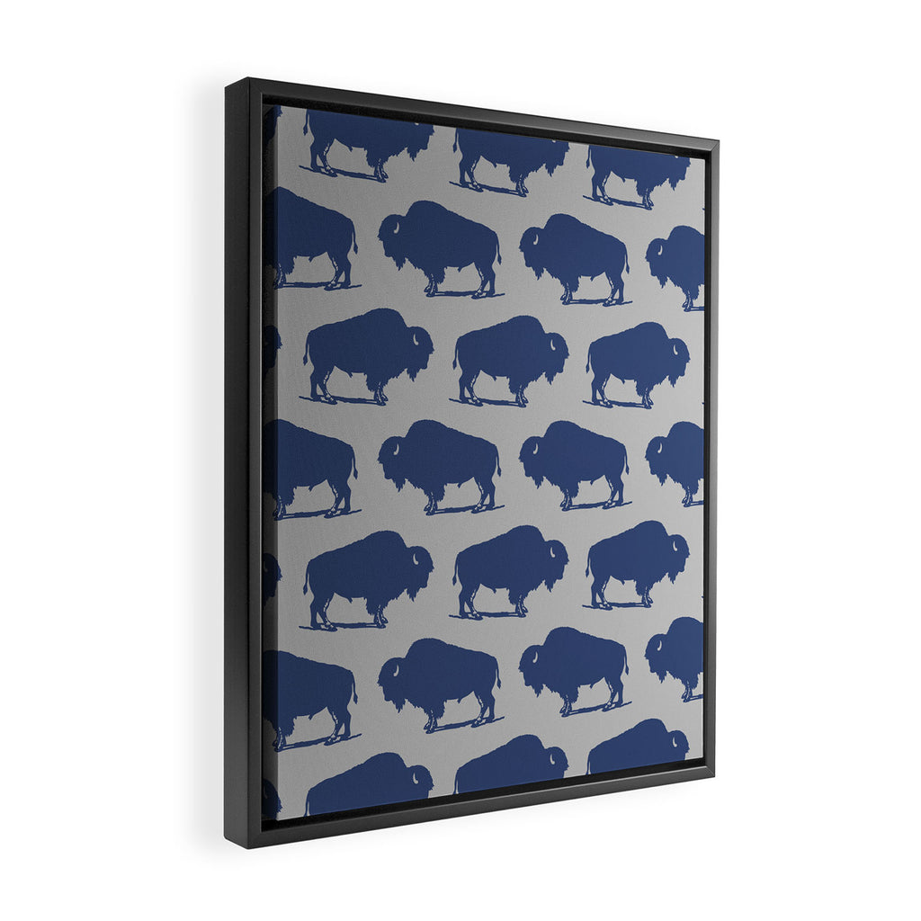 Buffalo Bison Pattern Blue and Gray Framed Canvas Print Gallery Image 2