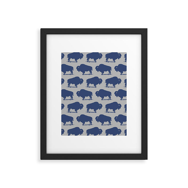 Buffalo Bison Pattern Blue and Gray Framed Art Print Gallery Image 6