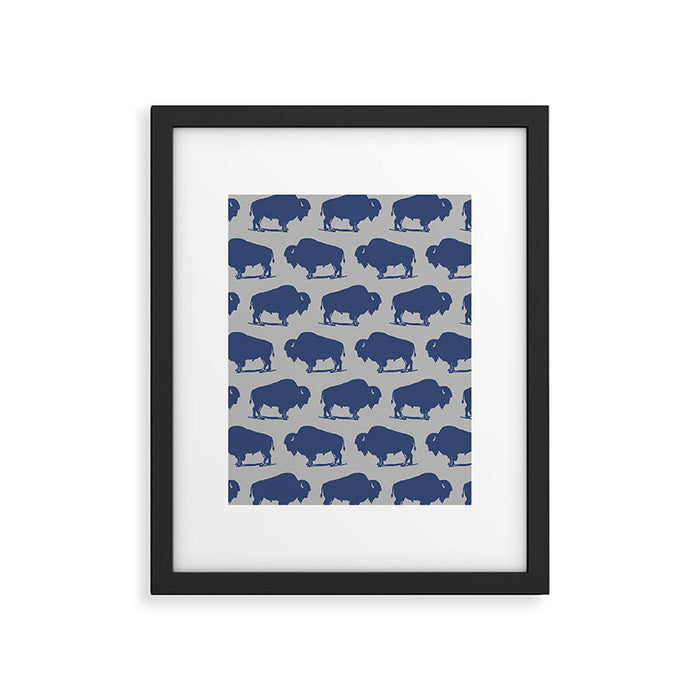 Buffalo Bison Pattern Blue and Gray Framed Art Print Gallery Image 1