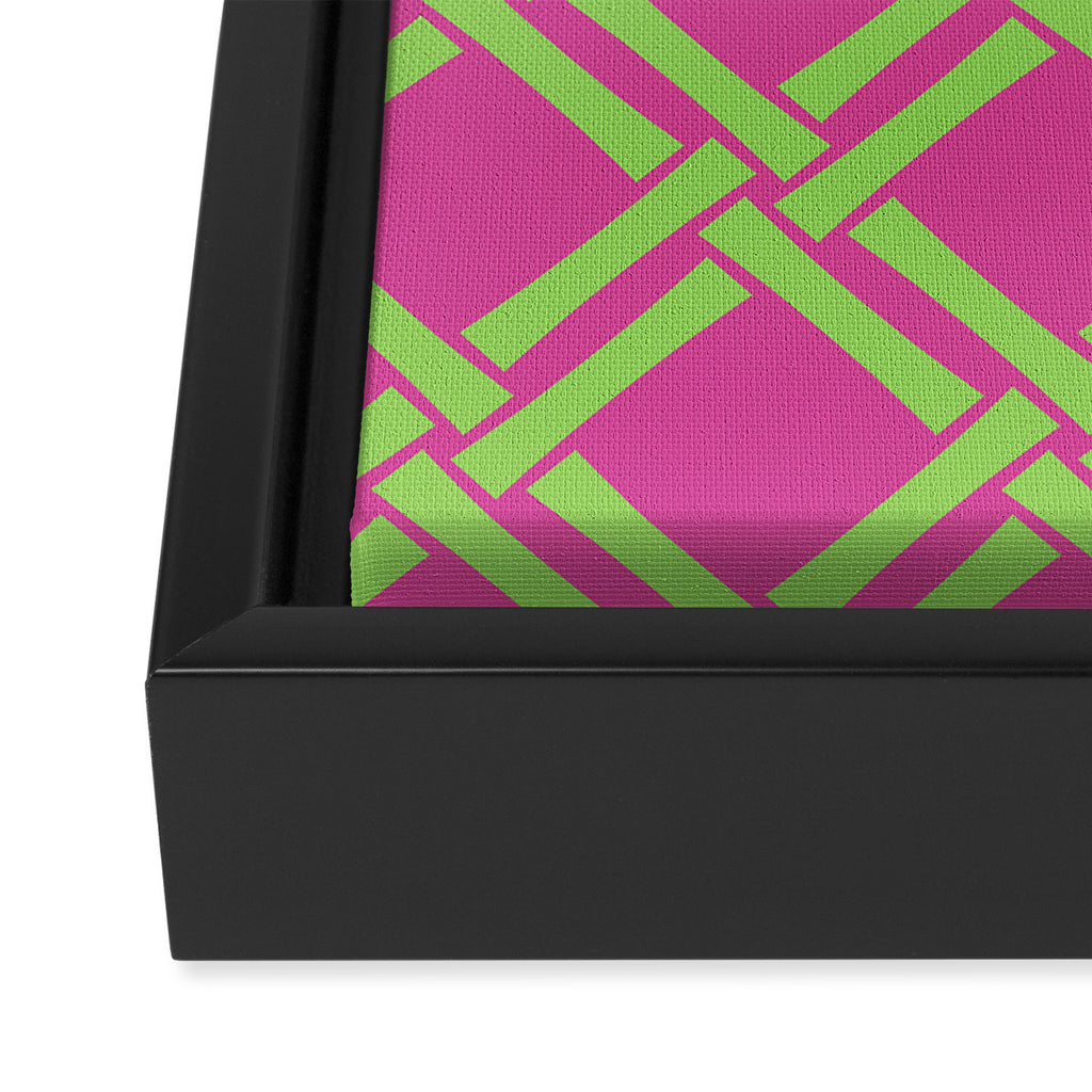 Classic Bamboo Trellis Pattern 240 Hot Pink and Chartreuse Framed Canvas Print Gallery Image 3