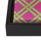 Classic Bamboo Trellis Pattern 240 Hot Pink and Chartreuse Framed Canvas Print Gallery Image 3