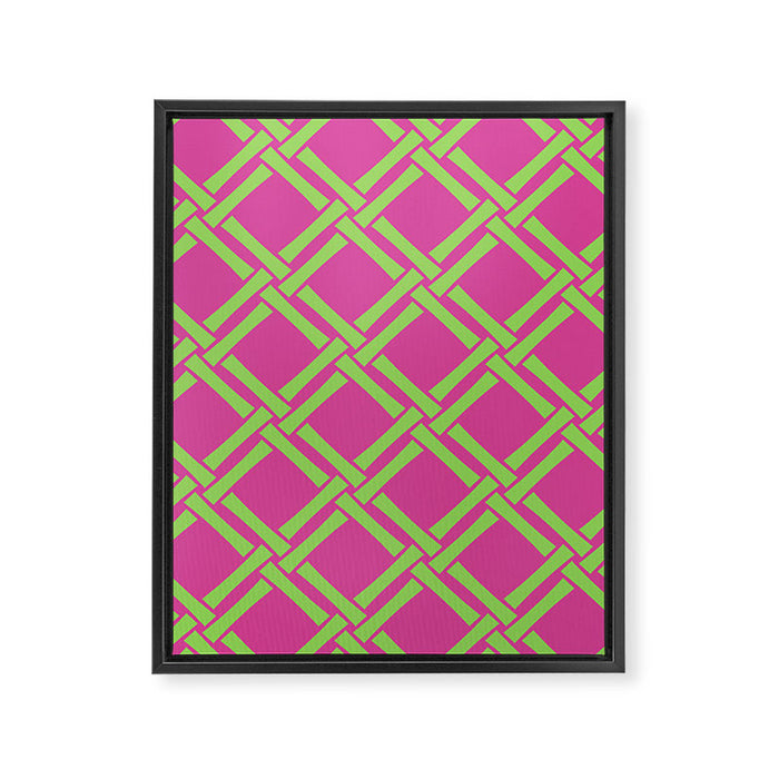 Classic Bamboo Trellis Pattern 240 Hot Pink and Chartreuse Framed Canvas Print Gallery Image 1