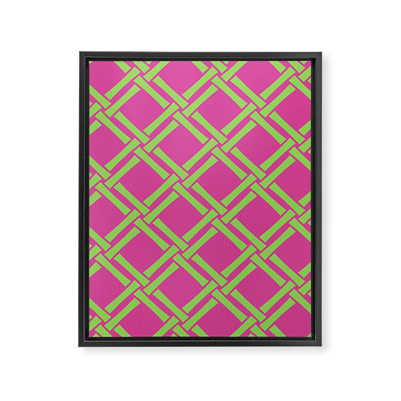 Classic Bamboo Trellis Pattern 240 Hot Pink and Chartreuse Framed Canvas Print Gallery Image 8