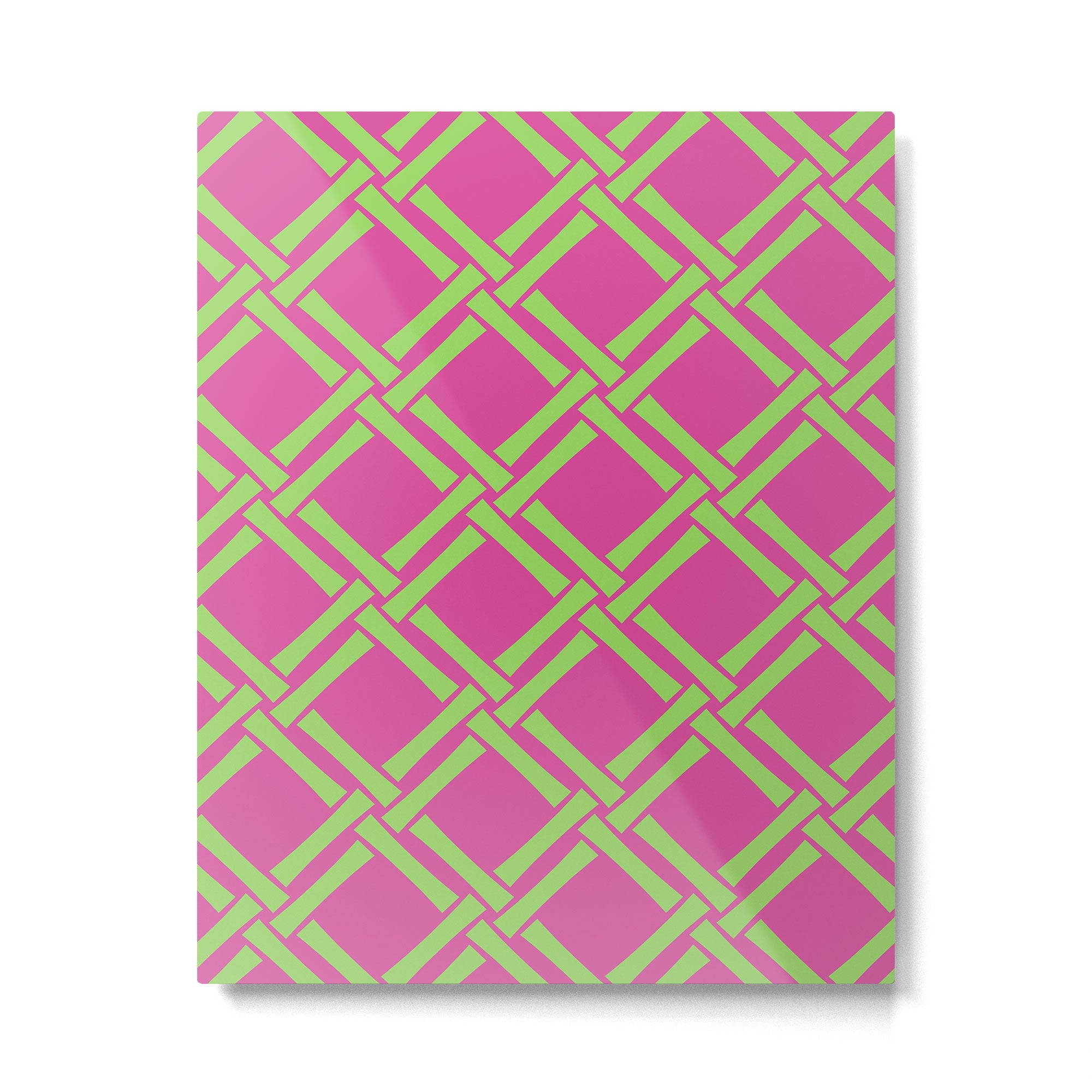 Classic Bamboo Trellis Pattern 240 Hot Pink and Chartreuse Metal Print Gallery Image 6