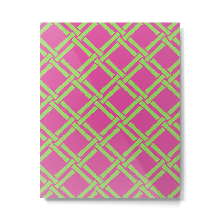 Classic Bamboo Trellis Pattern 240 Hot Pink and Chartreuse Metal Print Gallery Image 1