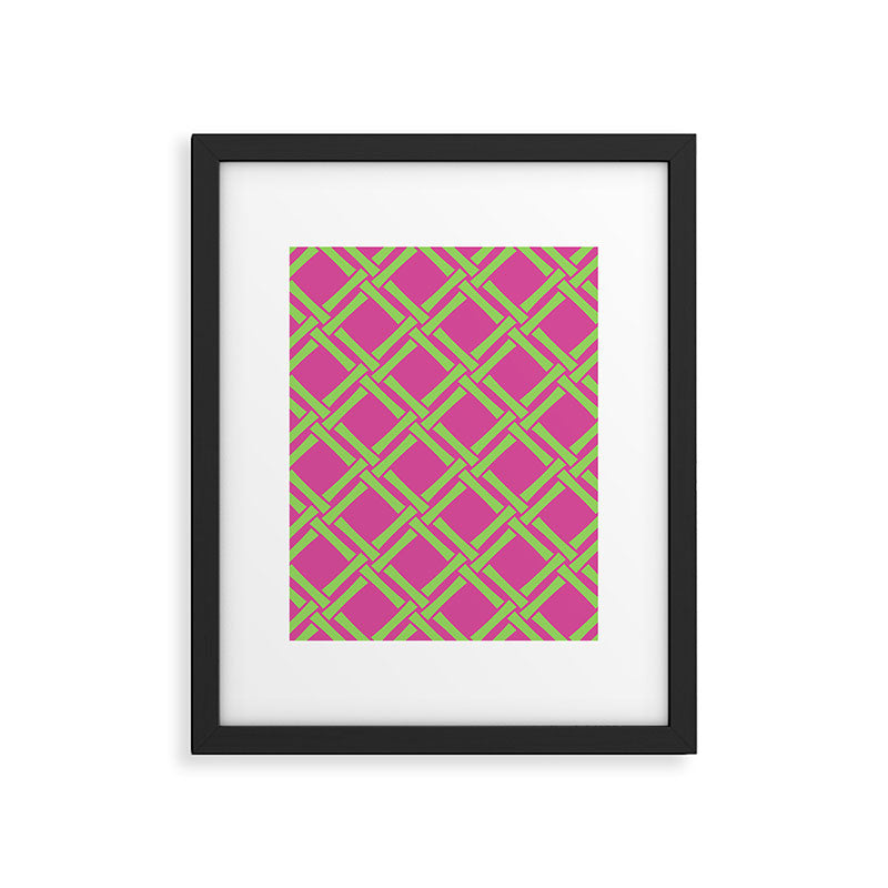 Classic Bamboo Trellis Pattern 240 Hot Pink and Chartreuse Framed Art Print Gallery Image 6
