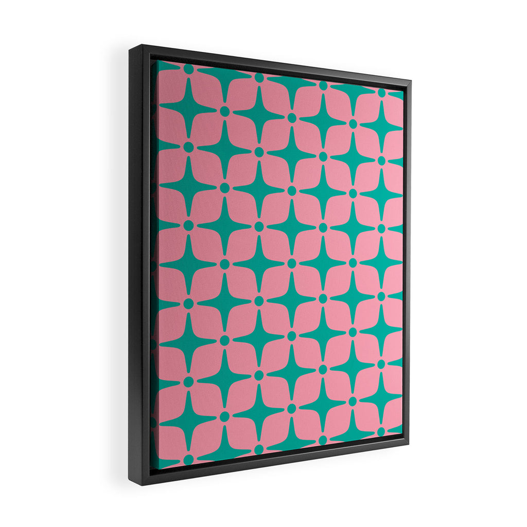 Colorful Mid Century Modern Star Pattern 950 Pink and Turquoise Framed Canvas Print Gallery Image 2