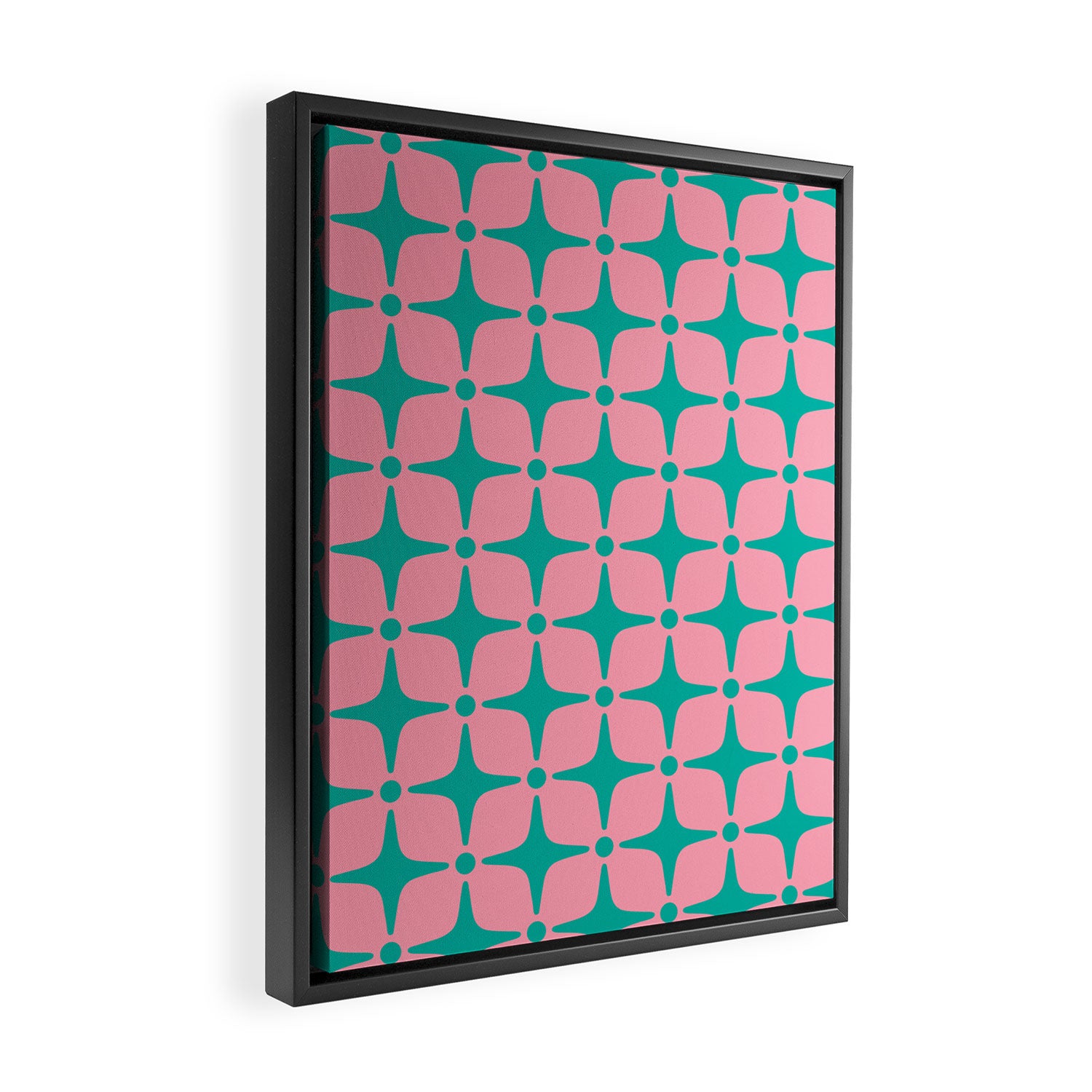Colorful Mid Century Modern Star Pattern 950 Pink and Turquoise Framed Canvas Print Gallery Image 2