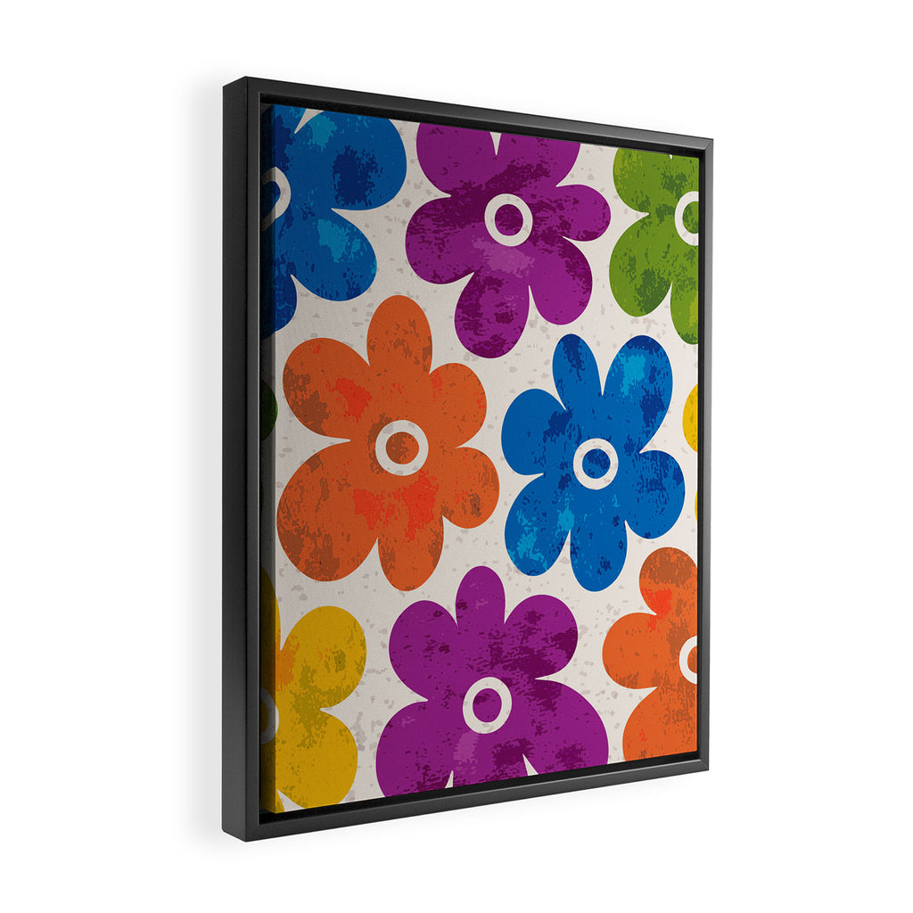 Colorful Retro Floral Pattern Framed Canvas Print Gallery Image 2