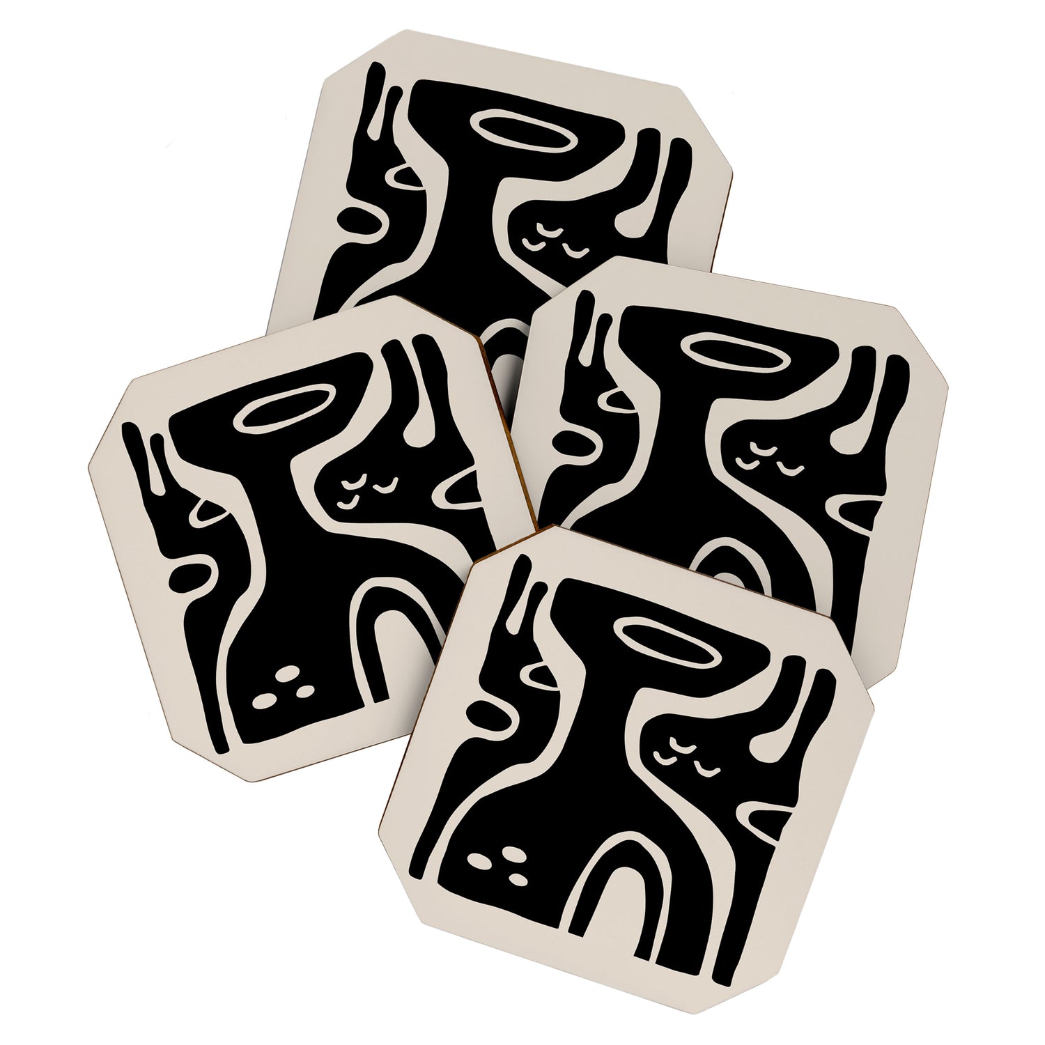 Abstract Art Black and Linen White Coaster Gallery Image 1
